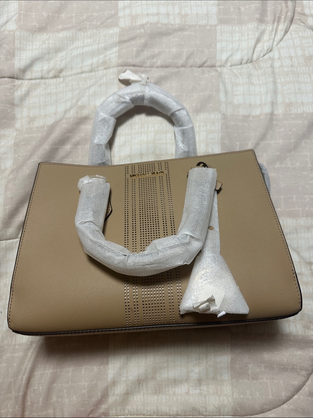 Michael Kors Taupe Perforated Saffiano Tote